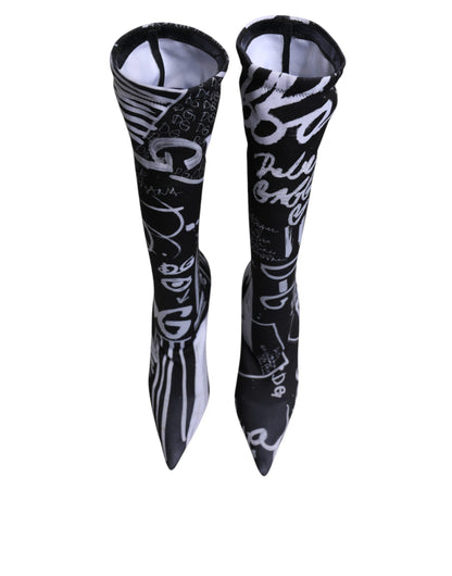 Dolce & Gabbana Black Logo Stretch Heels High Boots Shoes by Dolce & Gabbana