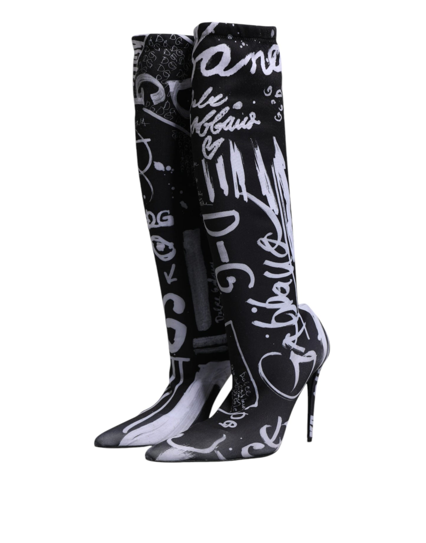 Dolce & Gabbana Black Logo Stretch Heels High Boots Shoes by Dolce & Gabbana