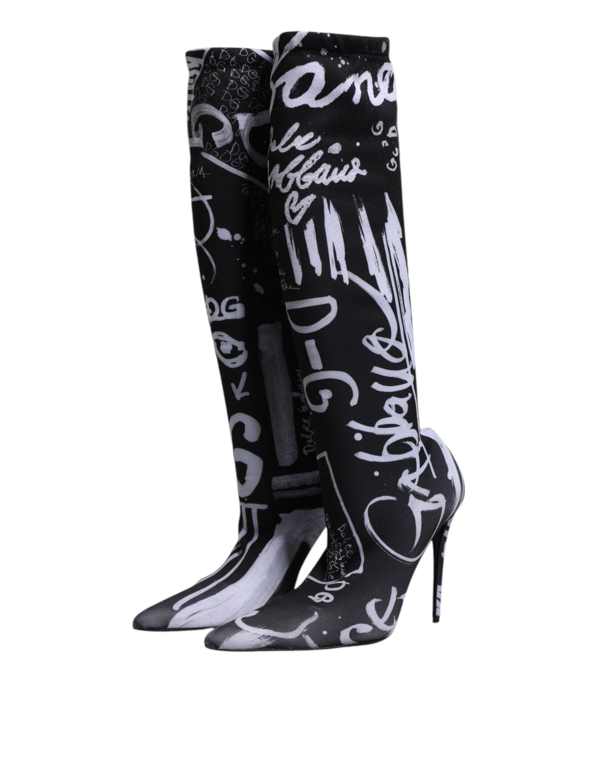 Dolce & Gabbana Black Logo Stretch Heels High Boots Shoes by Dolce & Gabbana
