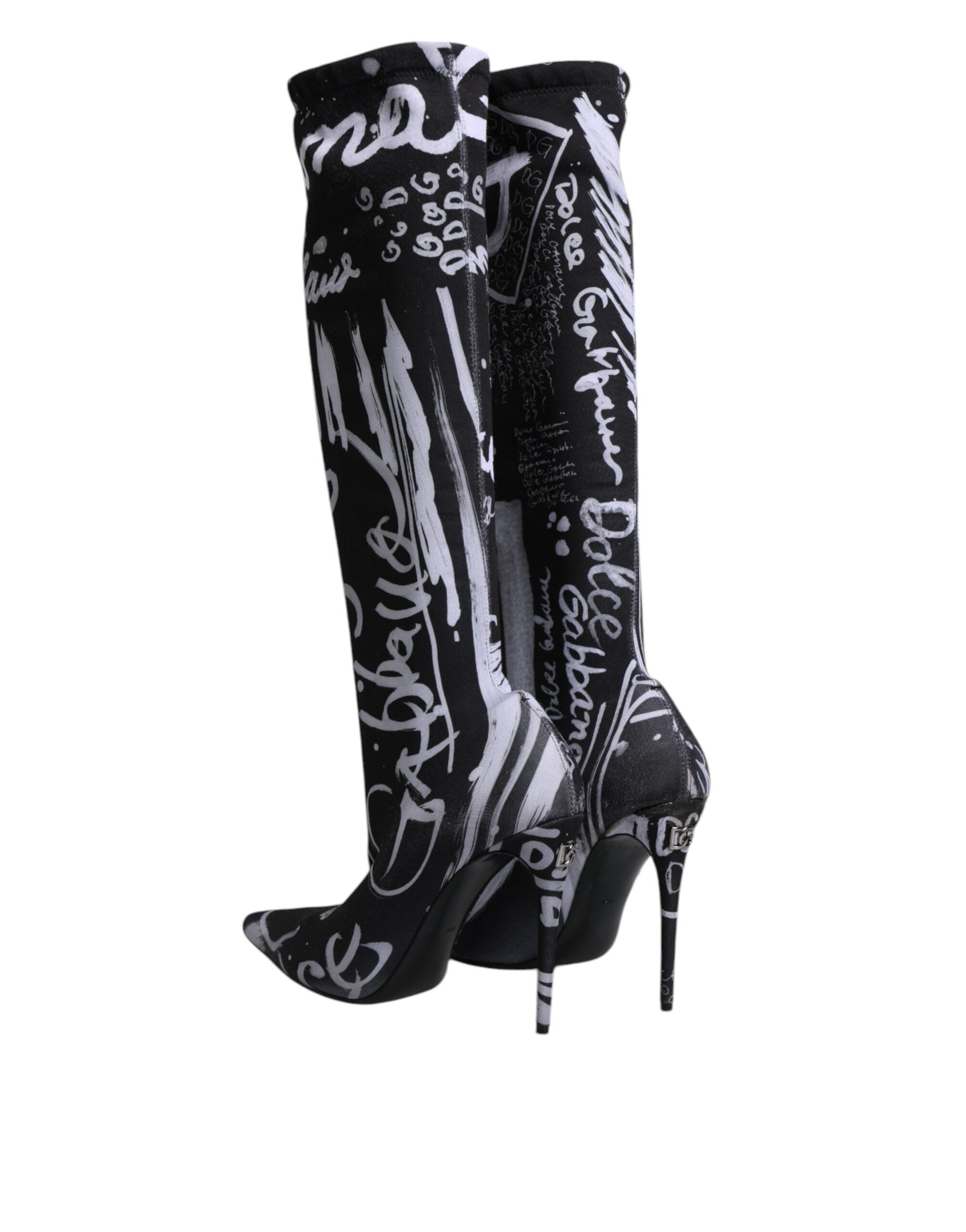 Dolce & Gabbana Black Logo Stretch Heels High Boots Shoes by Dolce & Gabbana