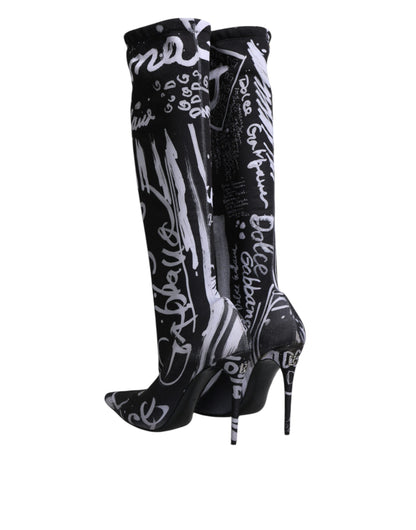 Dolce & Gabbana Black Logo Stretch Heels High Boots Shoes by Dolce & Gabbana