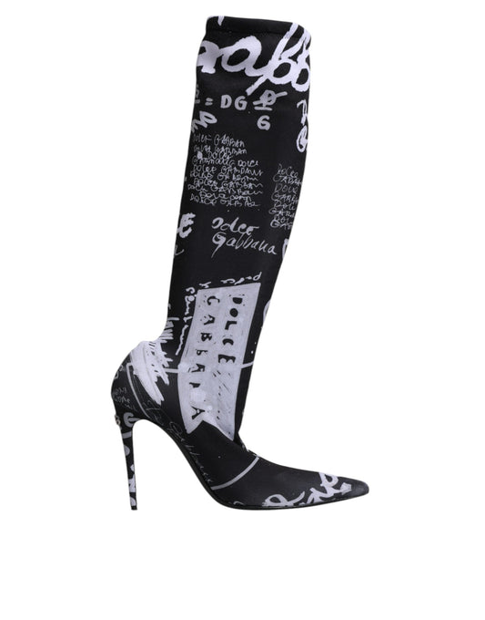Dolce & Gabbana Black Logo Stretch Heels High Boots Shoes by Dolce & Gabbana