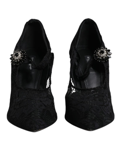 Escarpins Mary Jane en dentelle noire et cristaux Dolce &amp; Gabbana