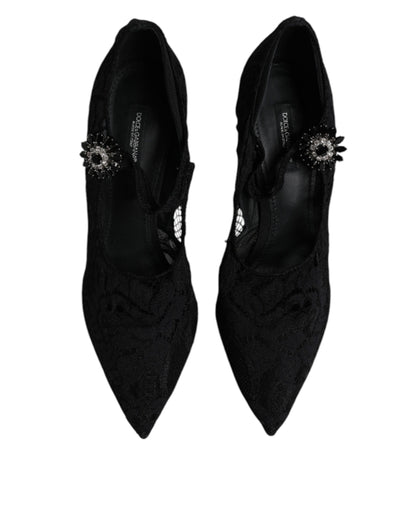 Escarpins Mary Jane en dentelle noire et cristaux Dolce &amp; Gabbana