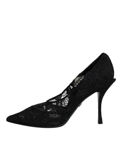 Escarpins Mary Jane en dentelle noire et cristaux Dolce &amp; Gabbana