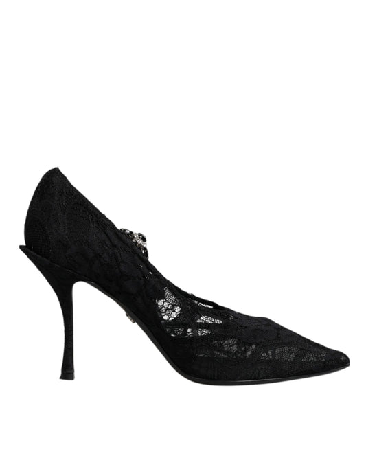 Escarpins Mary Jane en dentelle noire et cristaux Dolce &amp; Gabbana