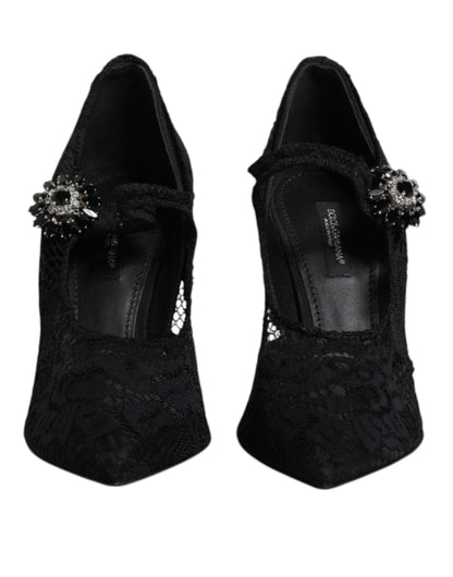 Escarpins Mary Jane en dentelle noire et cristaux Dolce &amp; Gabbana