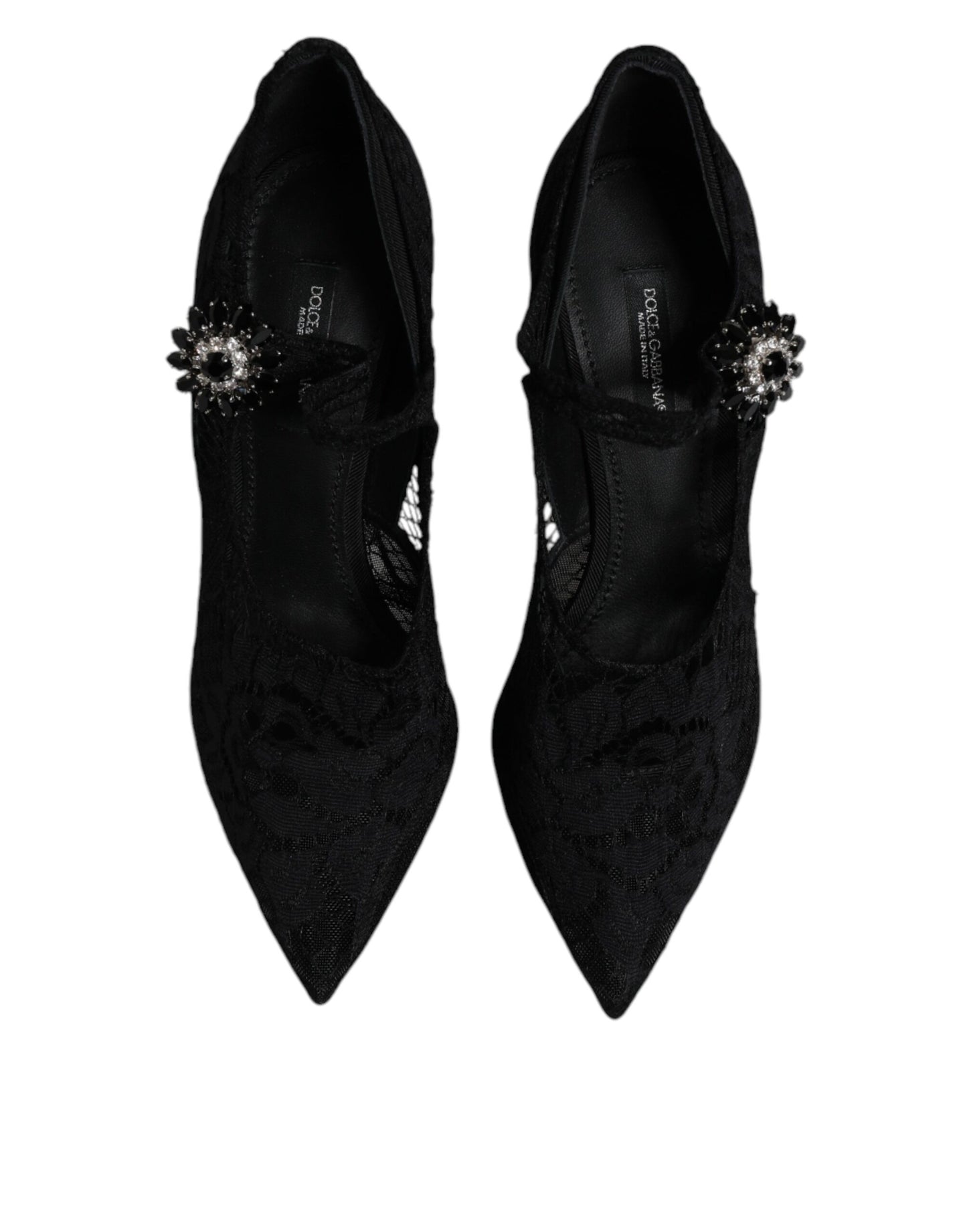 Escarpins Mary Jane en dentelle noire et cristaux Dolce &amp; Gabbana