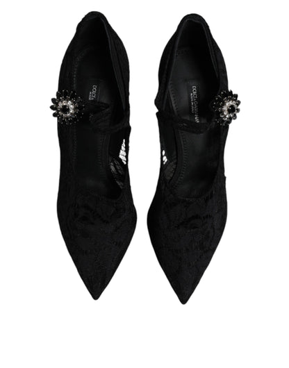 Escarpins Mary Jane en dentelle noire et cristaux Dolce &amp; Gabbana