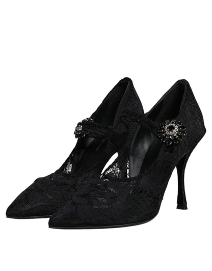 Escarpins Mary Jane en dentelle noire et cristaux Dolce &amp; Gabbana