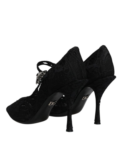 Escarpins Mary Jane en dentelle noire et cristaux Dolce &amp; Gabbana