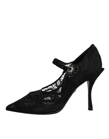 Escarpins Mary Jane en dentelle noire et cristaux Dolce &amp; Gabbana