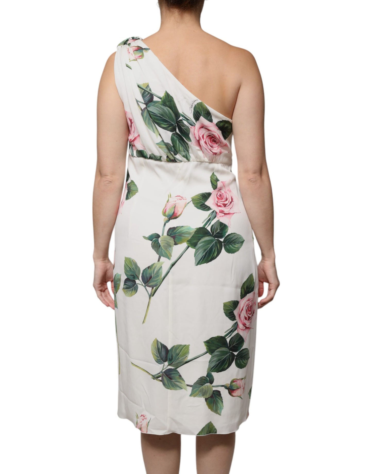 Dolce & Gabbana White Floral Silk One Shoulder Midi Dress by Dolce & Gabbana
