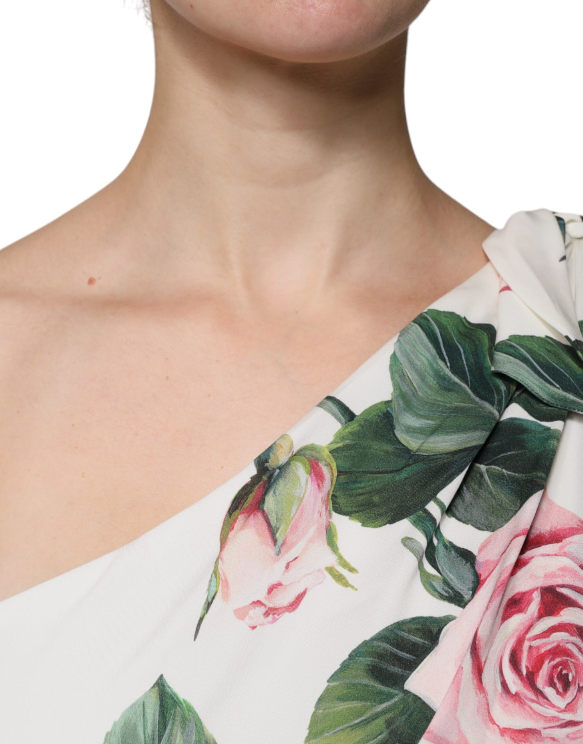 Dolce & Gabbana White Floral Silk One Shoulder Midi Dress by Dolce & Gabbana