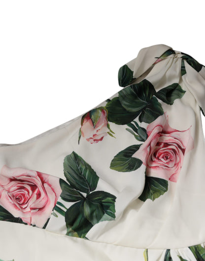 Dolce & Gabbana White Floral Silk One Shoulder Midi Dress by Dolce & Gabbana