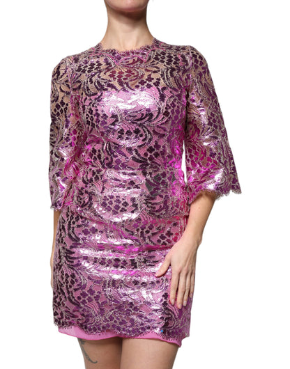 Dolce & Gabbana Metallic Fuchsia Floral Sheath Mini Dress by Dolce & Gabbana