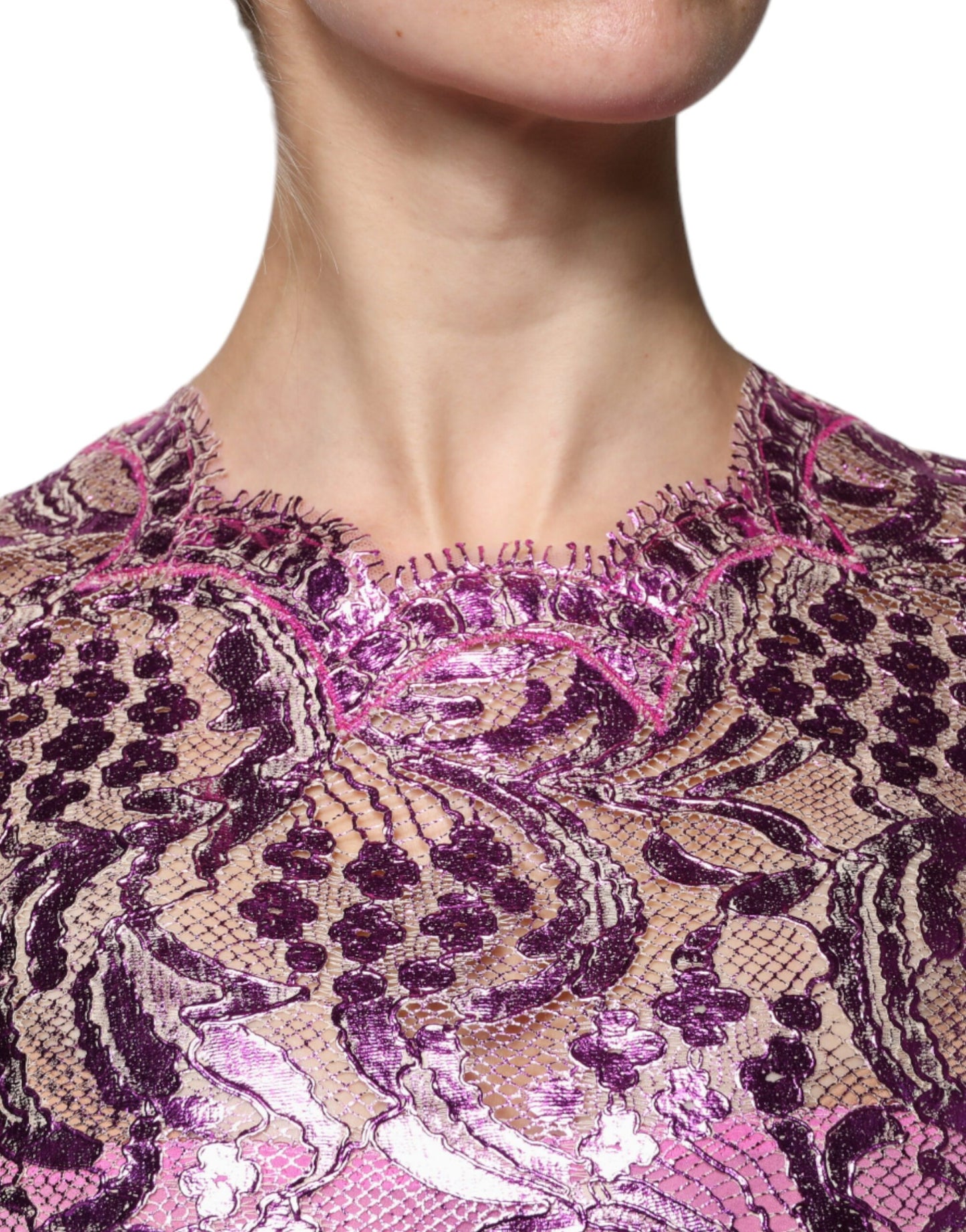 Dolce & Gabbana Metallic Fuchsia Floral Sheath Mini Dress by Dolce & Gabbana