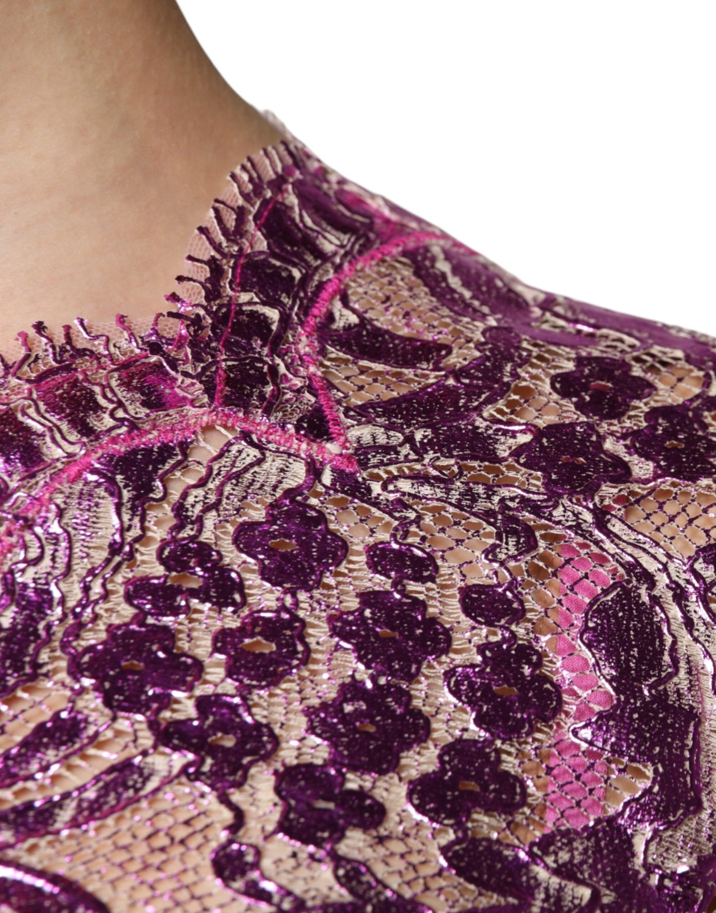 Dolce & Gabbana Metallic Fuchsia Floral Sheath Mini Dress by Dolce & Gabbana