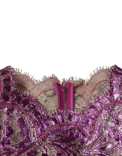 Dolce & Gabbana Metallic Fuchsia Floral Sheath Mini Dress by Dolce & Gabbana