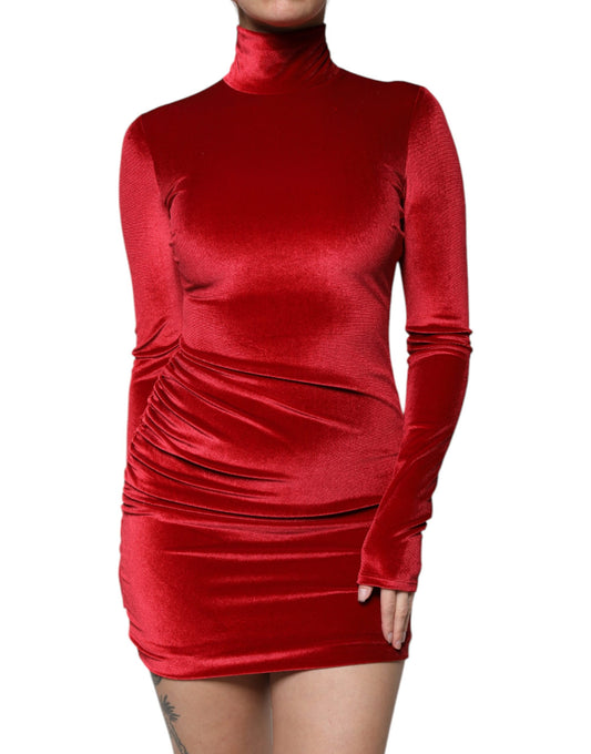 Dolce & Gabbana Red Velvet Long Sleeves Bodycon Mini Dress by Dolce & Gabbana