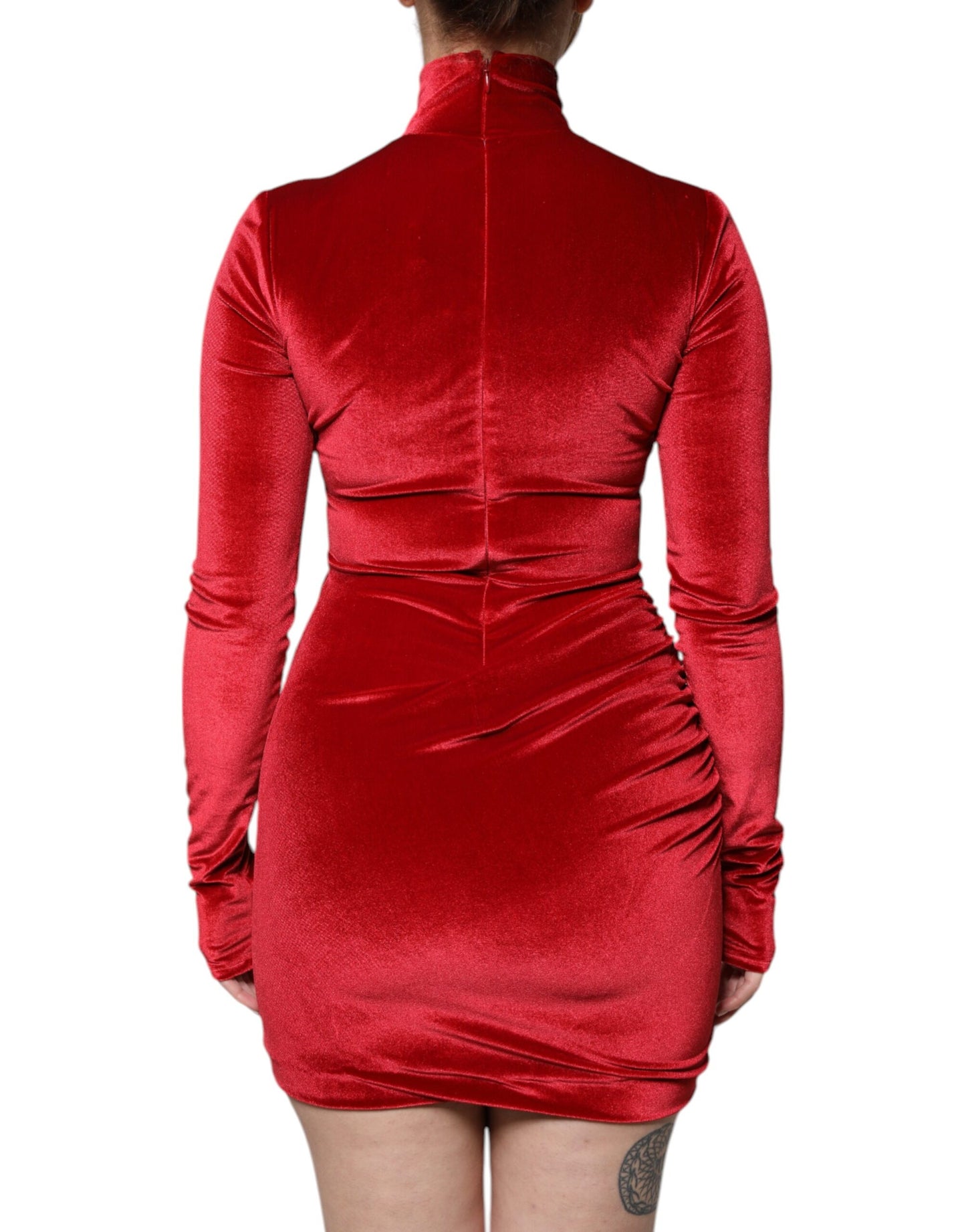 Dolce & Gabbana Red Velvet Long Sleeves Bodycon Mini Dress by Dolce & Gabbana