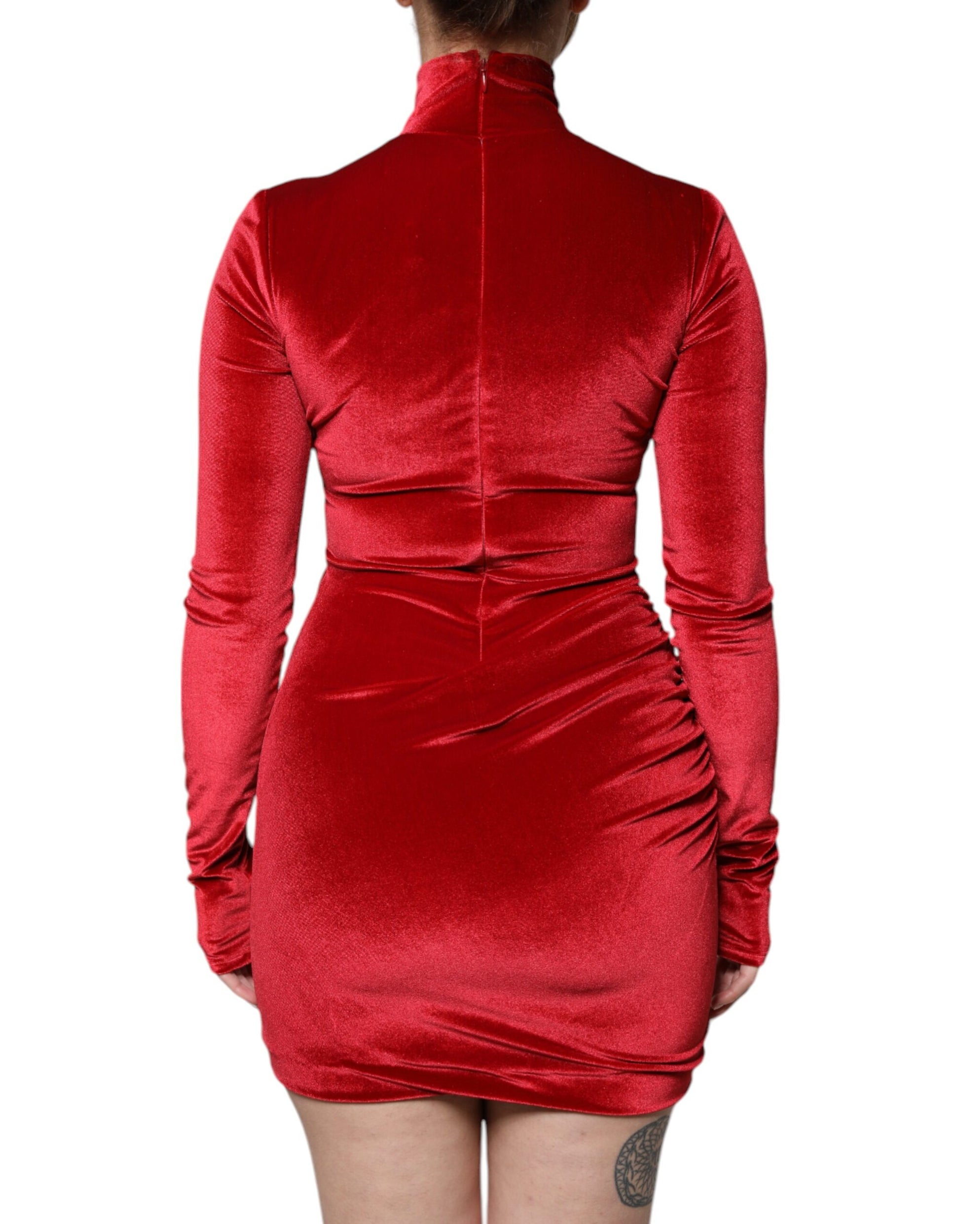 Dolce & Gabbana Red Velvet Long Sleeves Bodycon Mini Dress by Dolce & Gabbana