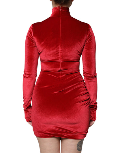 Dolce & Gabbana Red Velvet Long Sleeves Bodycon Mini Dress by Dolce & Gabbana