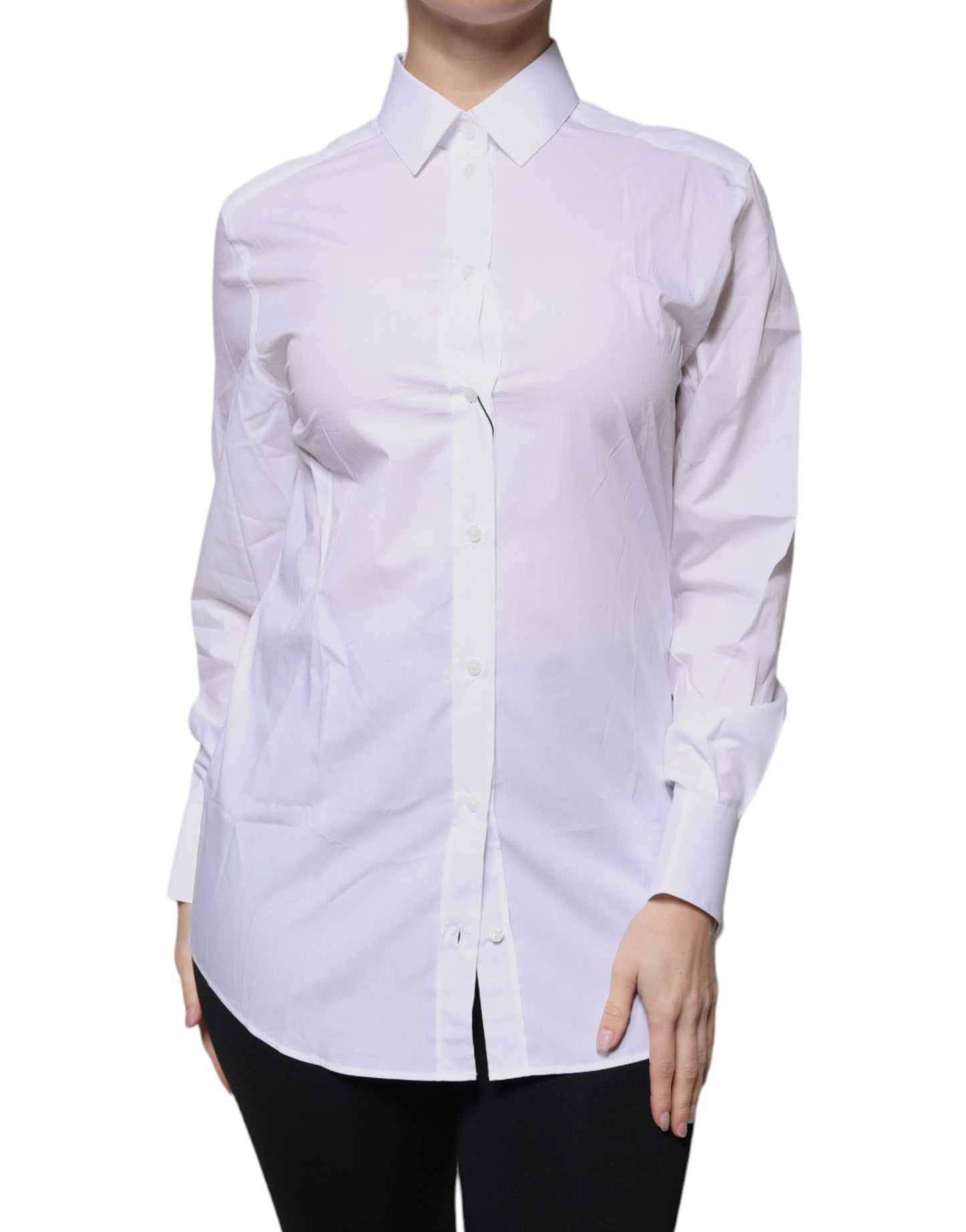 Dolce &amp; Gabbana White Cotton Collared Long Sleeves Shirt Top