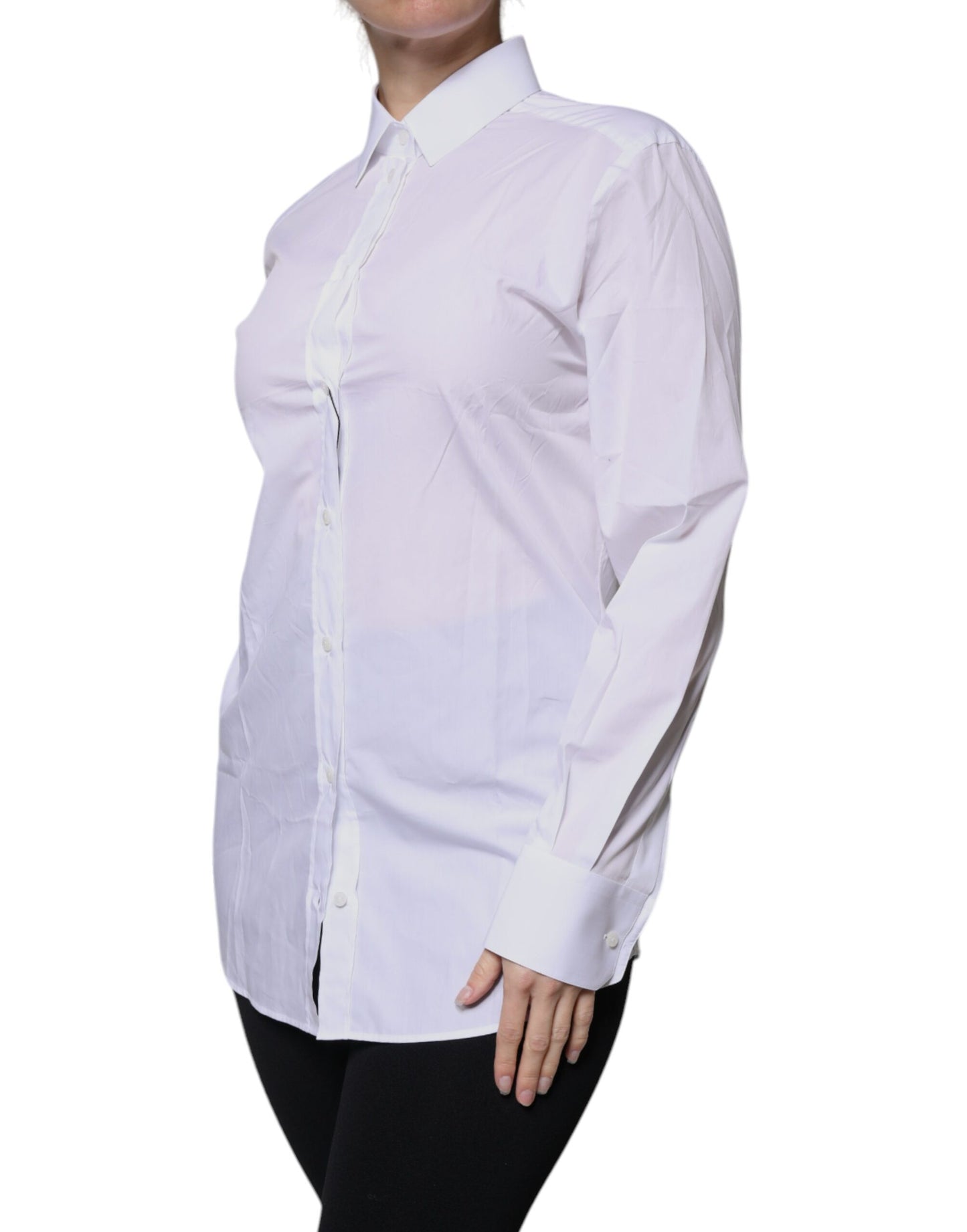 Dolce &amp; Gabbana White Cotton Collared Long Sleeves Shirt Top