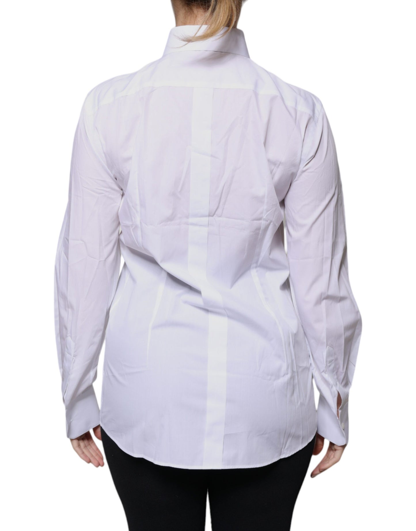 Dolce &amp; Gabbana White Cotton Collared Long Sleeves Shirt Top