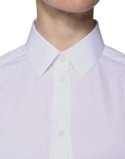 Dolce &amp; Gabbana White Cotton Collared Long Sleeves Shirt Top
