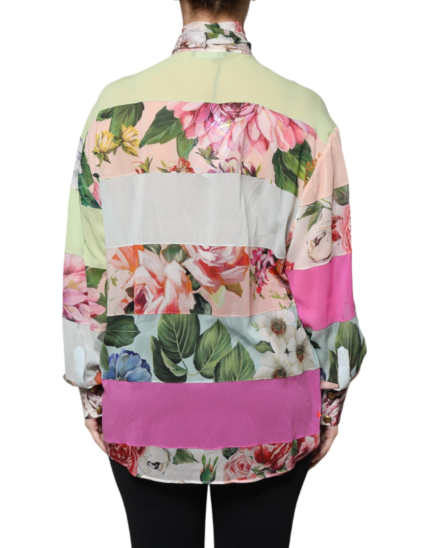 Dolce & Gabbana Multicolor Floral Patchwork Ascot Collar Top by Dolce & Gabbana