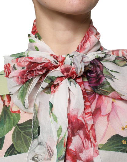Dolce & Gabbana Multicolor Floral Patchwork Ascot Collar Top by Dolce & Gabbana
