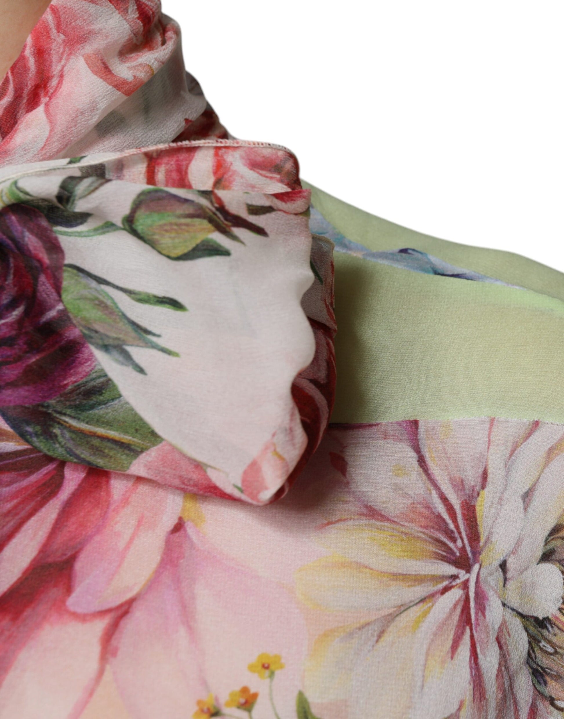 Dolce & Gabbana Multicolor Floral Patchwork Ascot Collar Top by Dolce & Gabbana