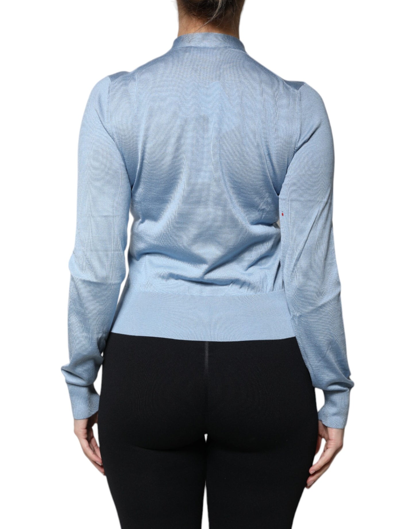 Dolce & Gabbana Blue Silk Knit Pullover Ascot Collar Top by Dolce & Gabbana