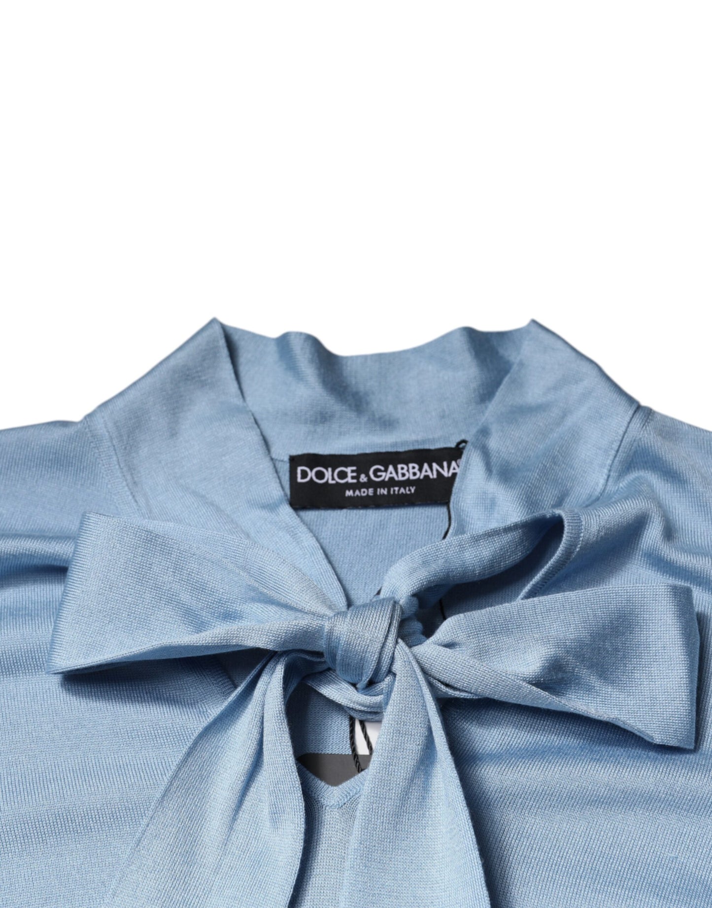 Dolce & Gabbana Blue Silk Knit Pullover Ascot Collar Top by Dolce & Gabbana