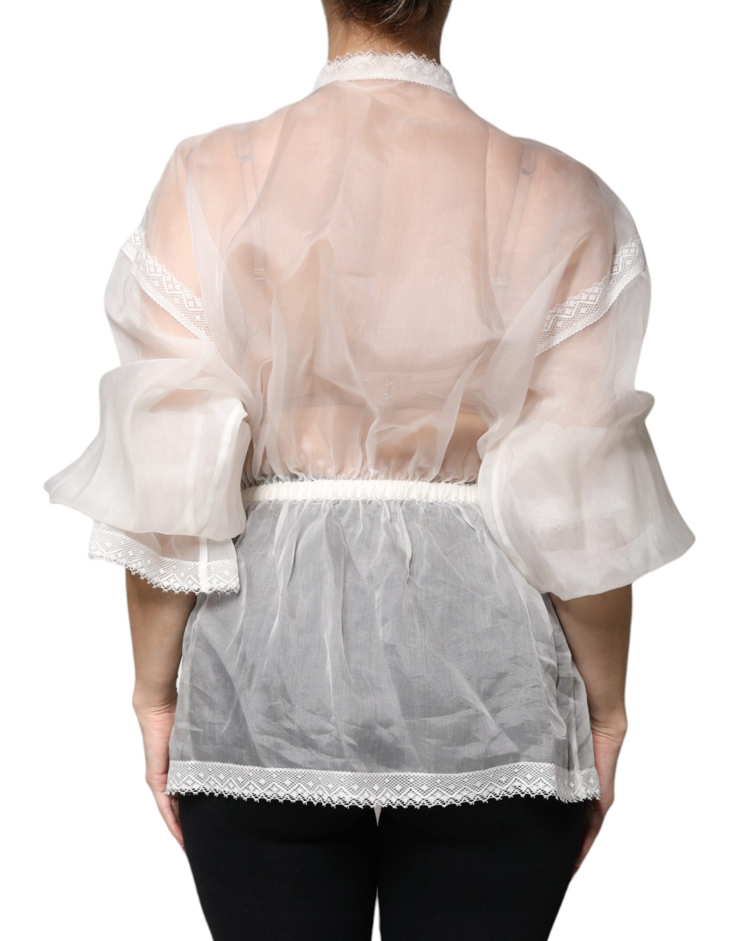 Dolce & Gabbana White Ascot Collar Long Sleeves Blouse Top by Dolce & Gabbana