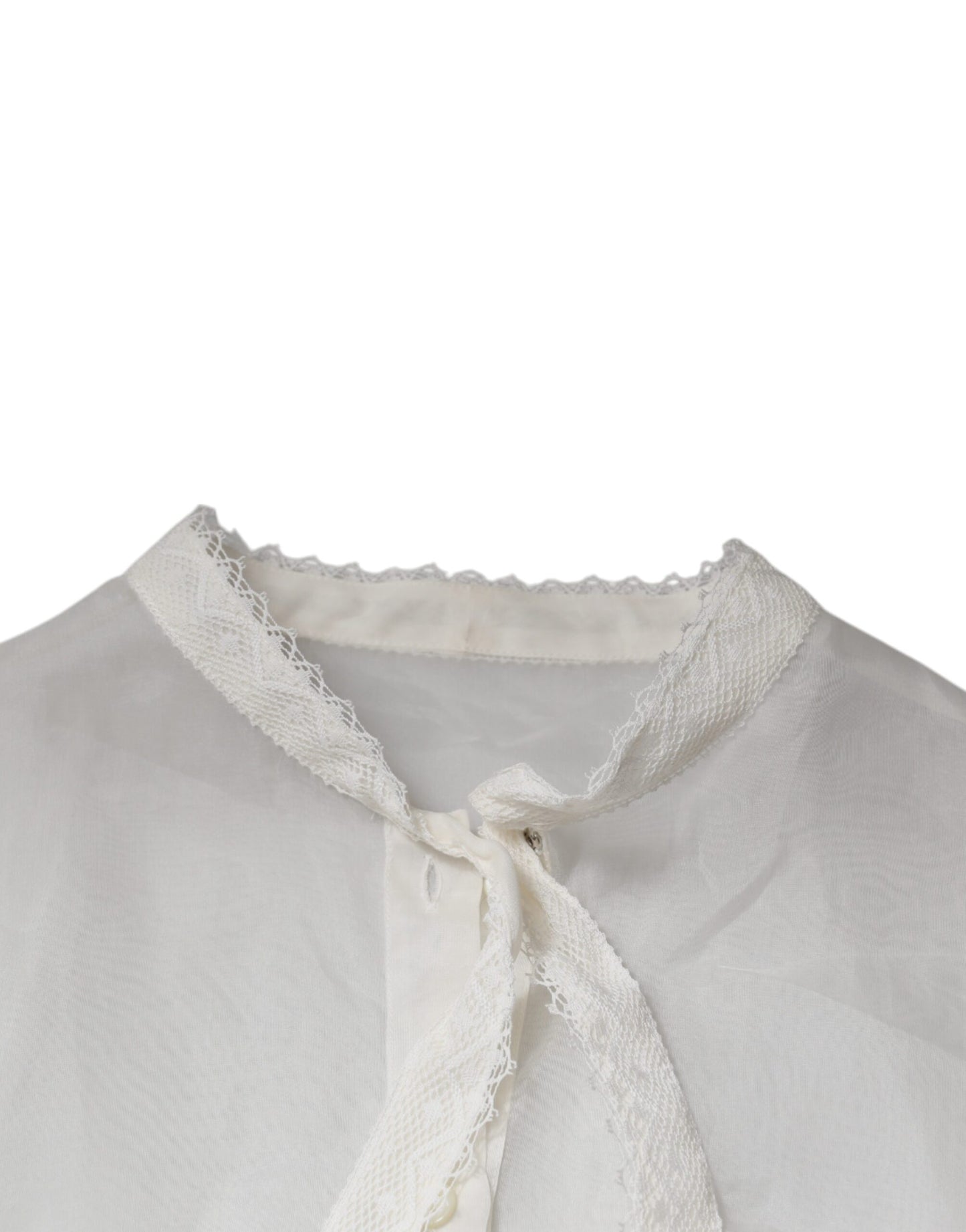Dolce & Gabbana White Ascot Collar Long Sleeves Blouse Top by Dolce & Gabbana