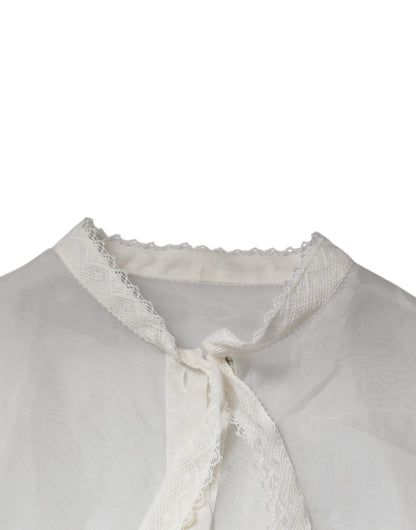 Dolce & Gabbana White Ascot Collar Long Sleeves Blouse Top by Dolce & Gabbana