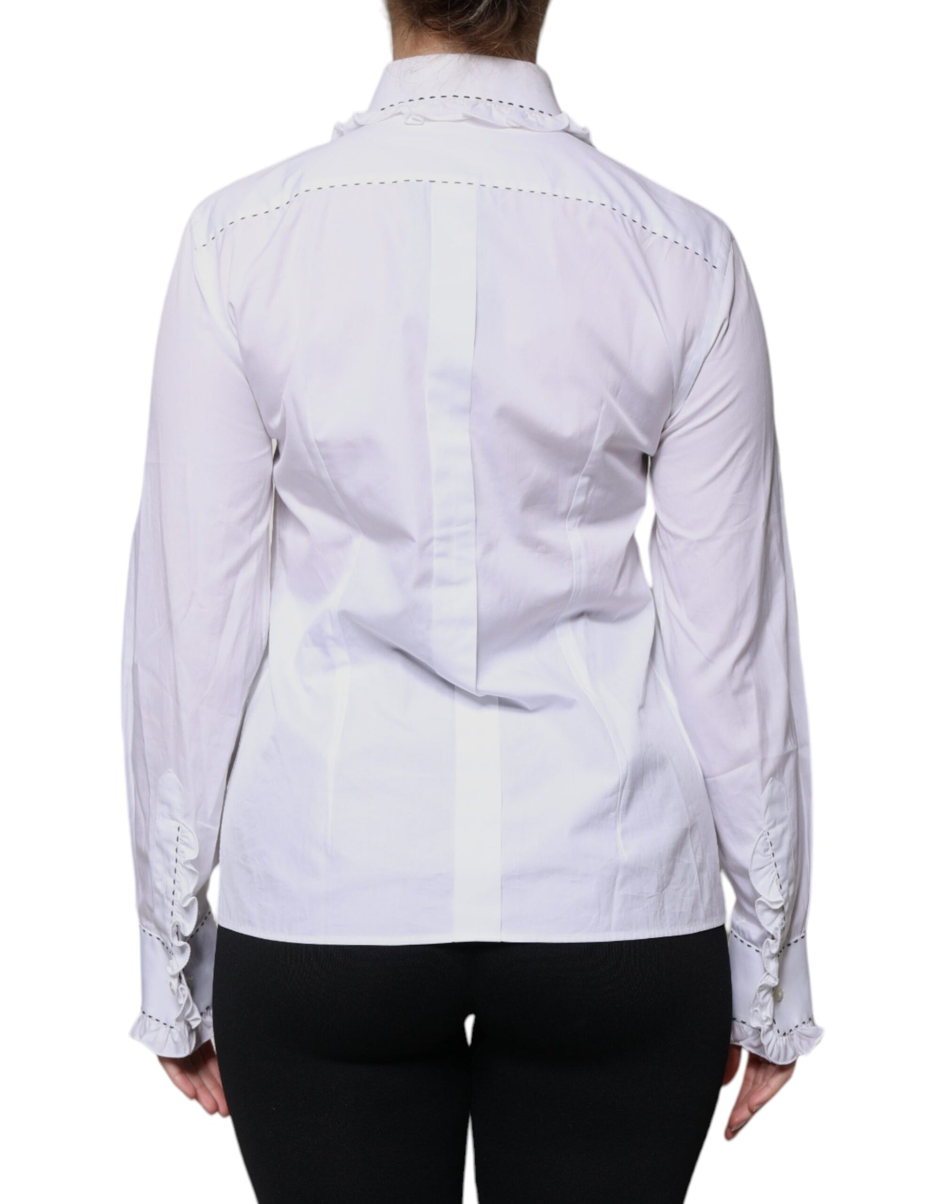 Dolce & Gabbana White Cotton Long Sleeves Ruffle Collar Top by Dolce & Gabbana