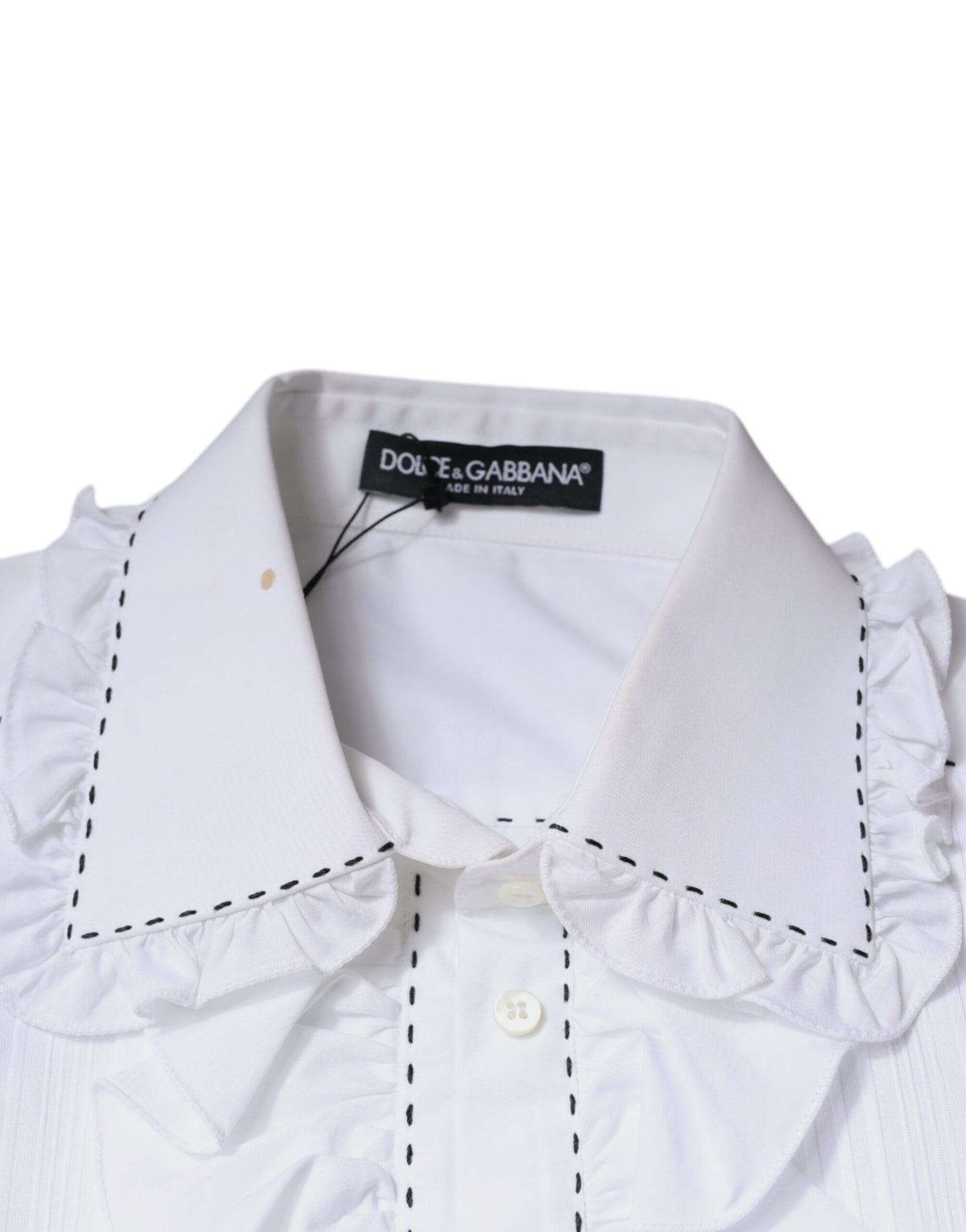 Dolce & Gabbana White Cotton Long Sleeves Ruffle Collar Top by Dolce & Gabbana