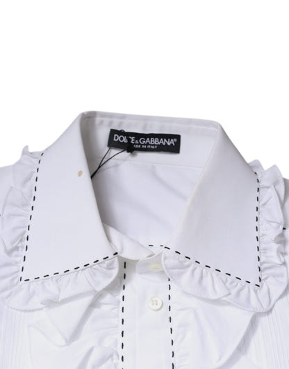 Dolce & Gabbana White Cotton Long Sleeves Ruffle Collar Top by Dolce & Gabbana