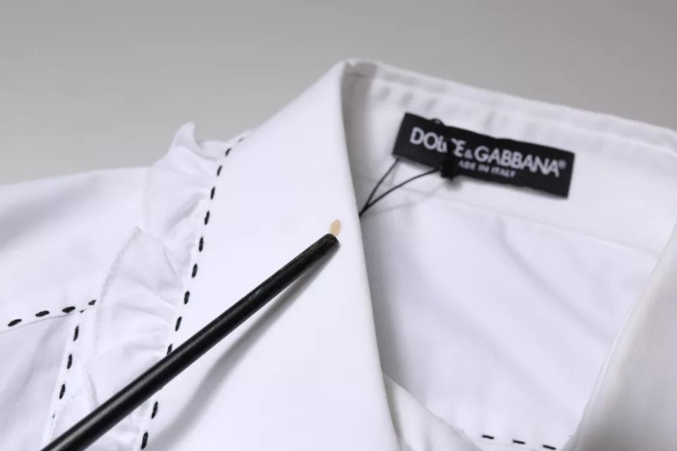 Dolce & Gabbana White Cotton Long Sleeves Ruffle Collar Top by Dolce & Gabbana