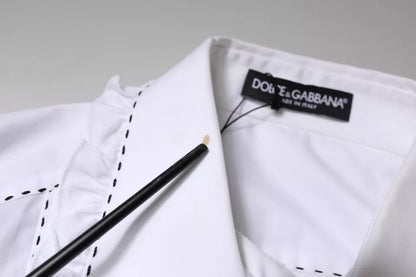 Dolce & Gabbana White Cotton Long Sleeves Ruffle Collar Top by Dolce & Gabbana