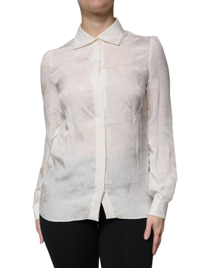 Dolce & Gabbana White Silk Collared Long Sleeves Shirt Top by Dolce & Gabbana