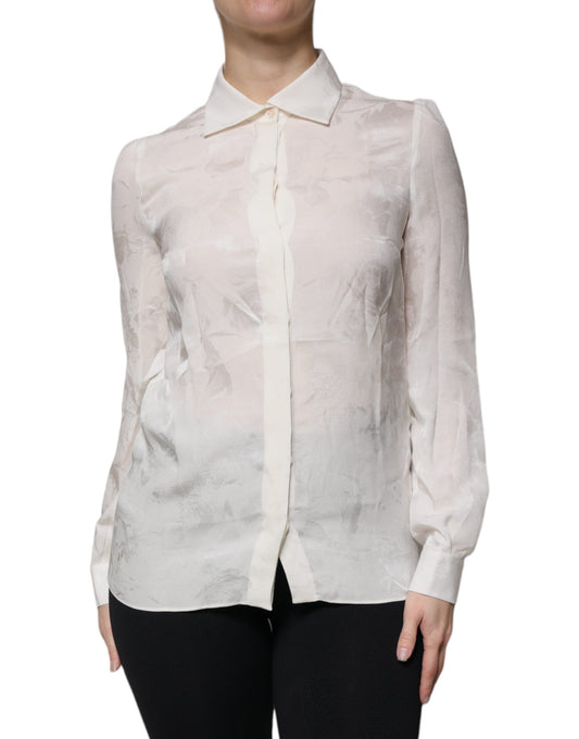 Dolce & Gabbana White Silk Collared Long Sleeves Shirt Top by Dolce & Gabbana