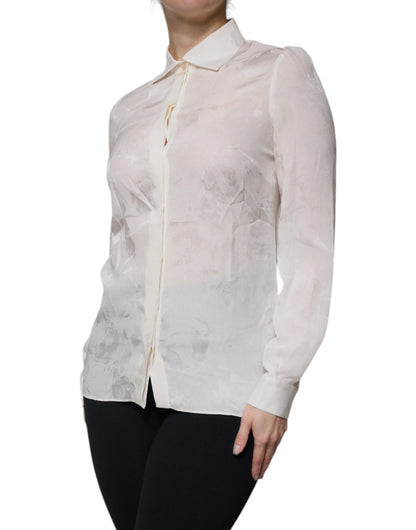 Dolce & Gabbana White Silk Collared Long Sleeves Shirt Top by Dolce & Gabbana