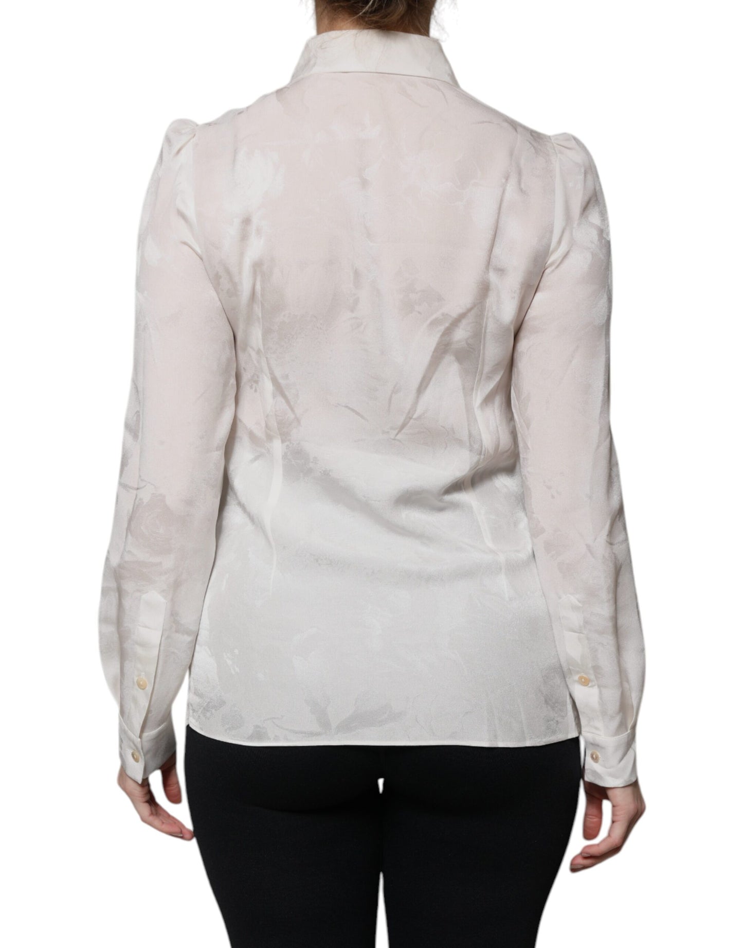 Dolce & Gabbana White Silk Collared Long Sleeves Shirt Top by Dolce & Gabbana