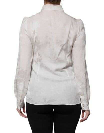 Dolce & Gabbana White Silk Collared Long Sleeves Shirt Top by Dolce & Gabbana