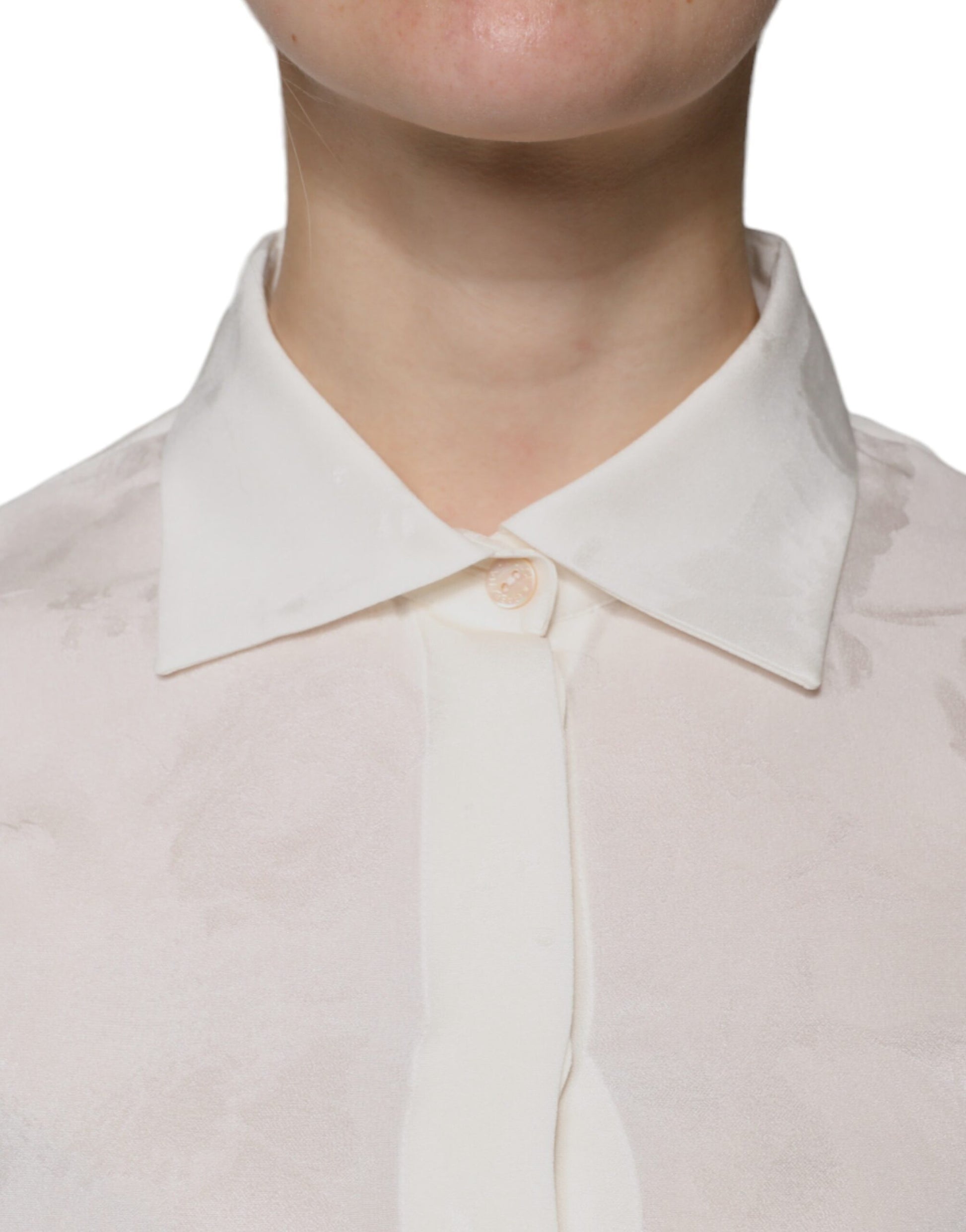 Dolce & Gabbana White Silk Collared Long Sleeves Shirt Top by Dolce & Gabbana